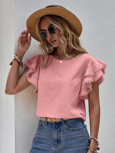 Ruffle Cap Sleeve Blouse for women– Elegant Top for Work & Everyday