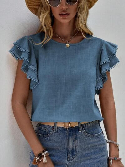 Ruffle Cap Sleeve Blouse for women– Elegant Top for Work & Everyday