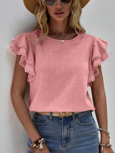 Ruffle Cap Sleeve Blouse for women– Elegant Top for Work & Everyday