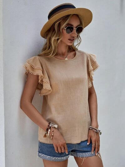 Ruffle Cap Sleeve Blouse for women– Elegant Top for Work & Everyday